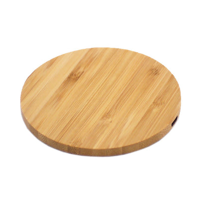 3.6'' Dia 15W Bamboo Round Wireless Charger Fast Charging Pad (NO AC Adapter)