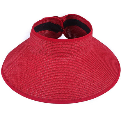 Foldable Straw Sun Visors for Women, Sun Protection Wide Brim Sun Hats Adjustable Topless Beach Hat