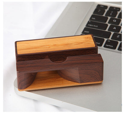 Cell Phone Stand W/Sound Amplifier Natural Bamboo Wooden Desktop Mobile Phone Holder (Sound Stand)