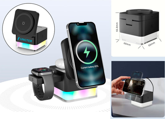 Magnetic 3" 1 Wireless Charging Station Travel Charger For Multiple Devices W/Colorful Light