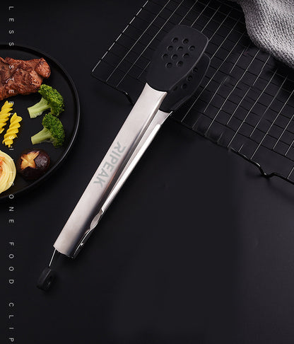 12" 304 Stainless Steel Food Tongs w/Silicone Locking Clip Barbeque Kitchen Tongs (Round Hole)