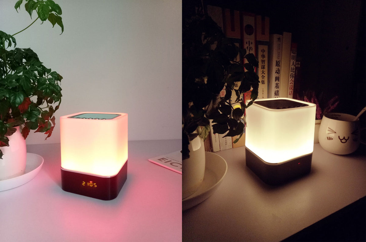 1200 mAh Colorful Touch Sensor Night Lamp Speaker LED Radio Alarm Clock Wireless Speaker