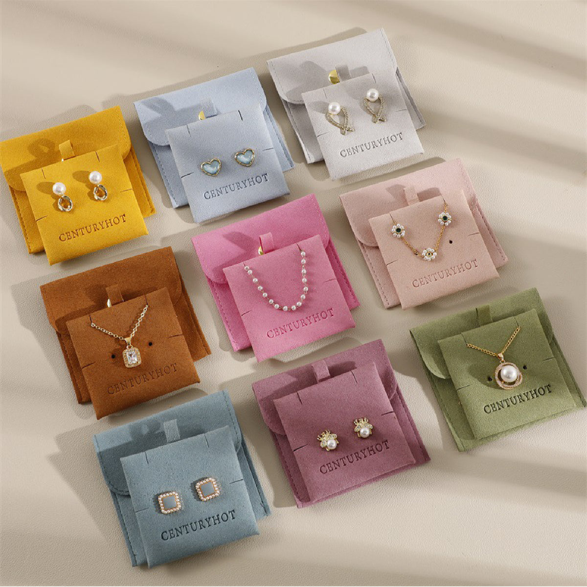 3.2" Velvet Jewelry Pouches with Snap Button Luxury Jewelry Pouch w/ Velvet Insert Pad for Earrings