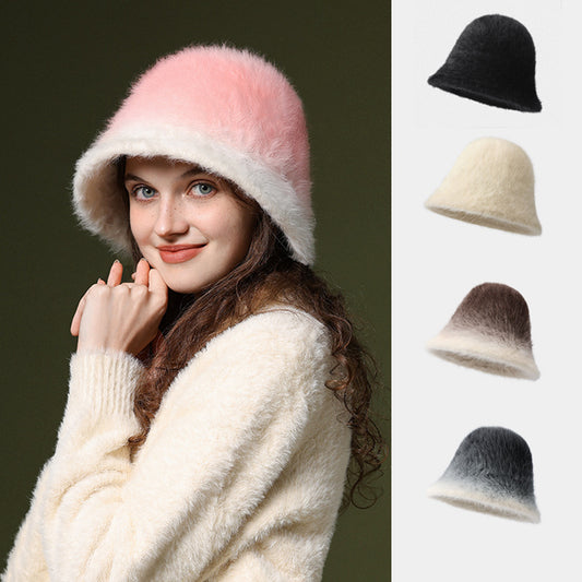 Winter Faux Fur Warmer Fisherman Cap Fluffy Wide Brim Bucket Hats