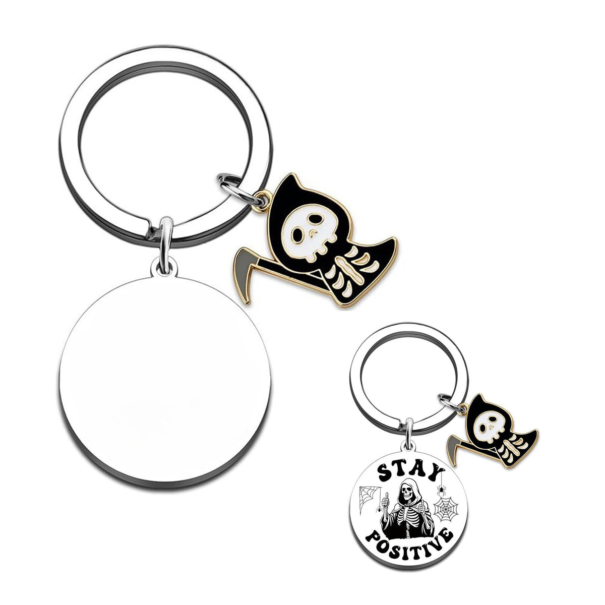Halloween Skull Keychain With Ghost Icon
