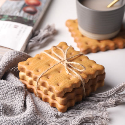 Beech Wood Square Biscuit Shaped Cup Coasters
