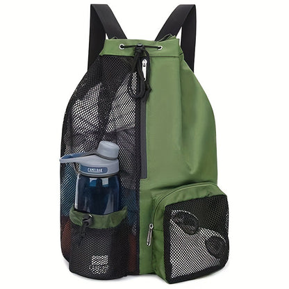 19 x 12" Drawstring Backpack with Mesh Side Pockets, Large Capacity Sports Bags Gym Backpack