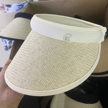 Women Straw Sun Visor Hat Wide Brim Summer UV Protection Beach Cap Foldable