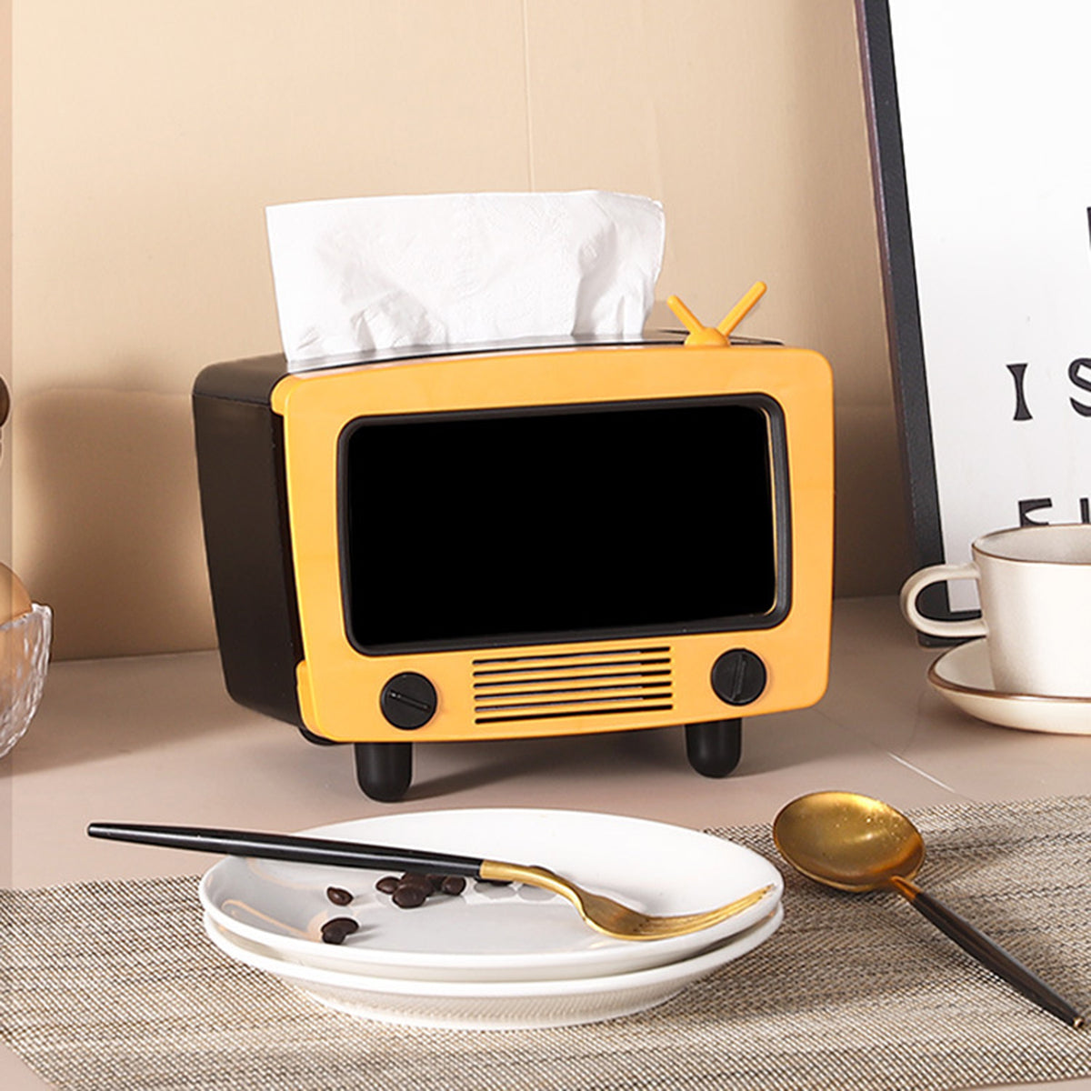 TV Tissue Box Multi Functional Creative Tissue Box Holder with Cell Phone