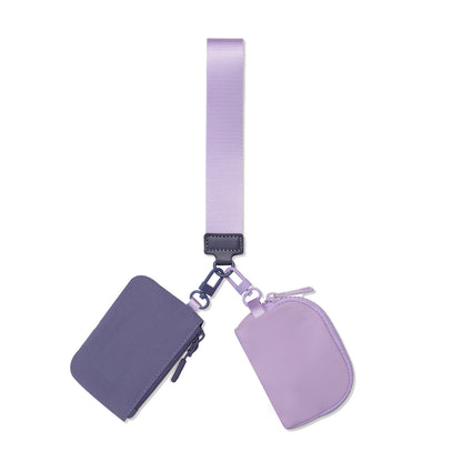 Mini Zip Around Dual Pouch Wristlet With 2 Straps Wristlet Keychain Wallet
