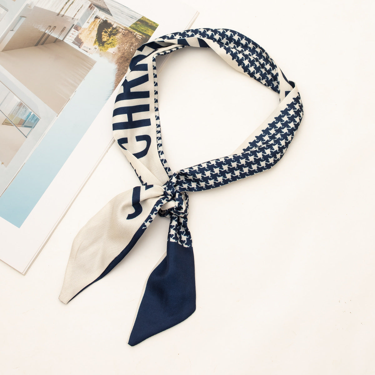 35" x 2" Full Custom Houndstooth Neckerchief Long Hair Ribbon Neck Scarf Handbag Wrap Neck Tie #27