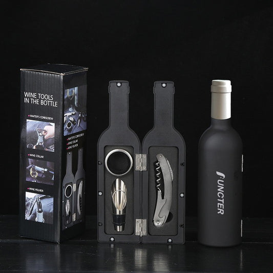 Wine Bottle Shaped Silver Neck Corkscrew Set (Colorful Box) -3 Piece