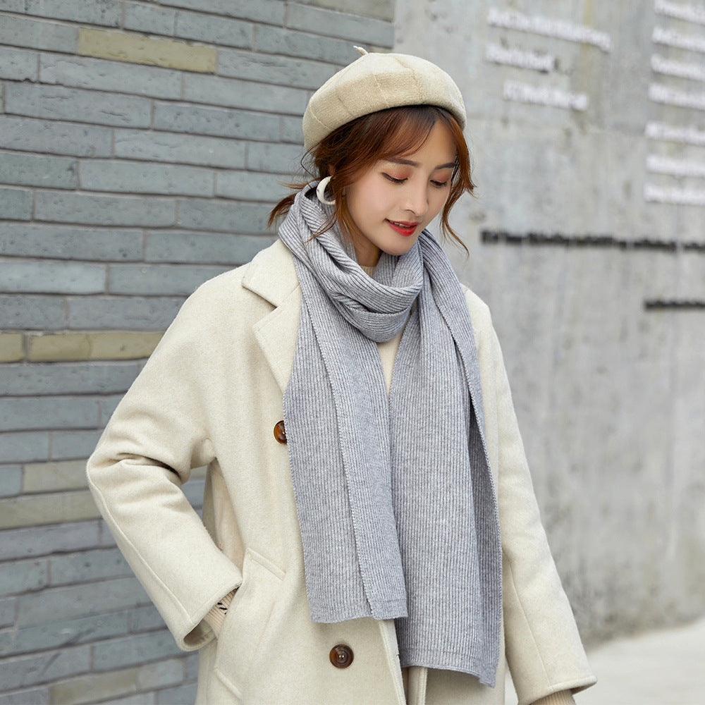 Unisex Long Knitted Plain Scarf - Warm Autumn And Winter Scarf - Tightly-Knitted Core Spun Yarn Scar