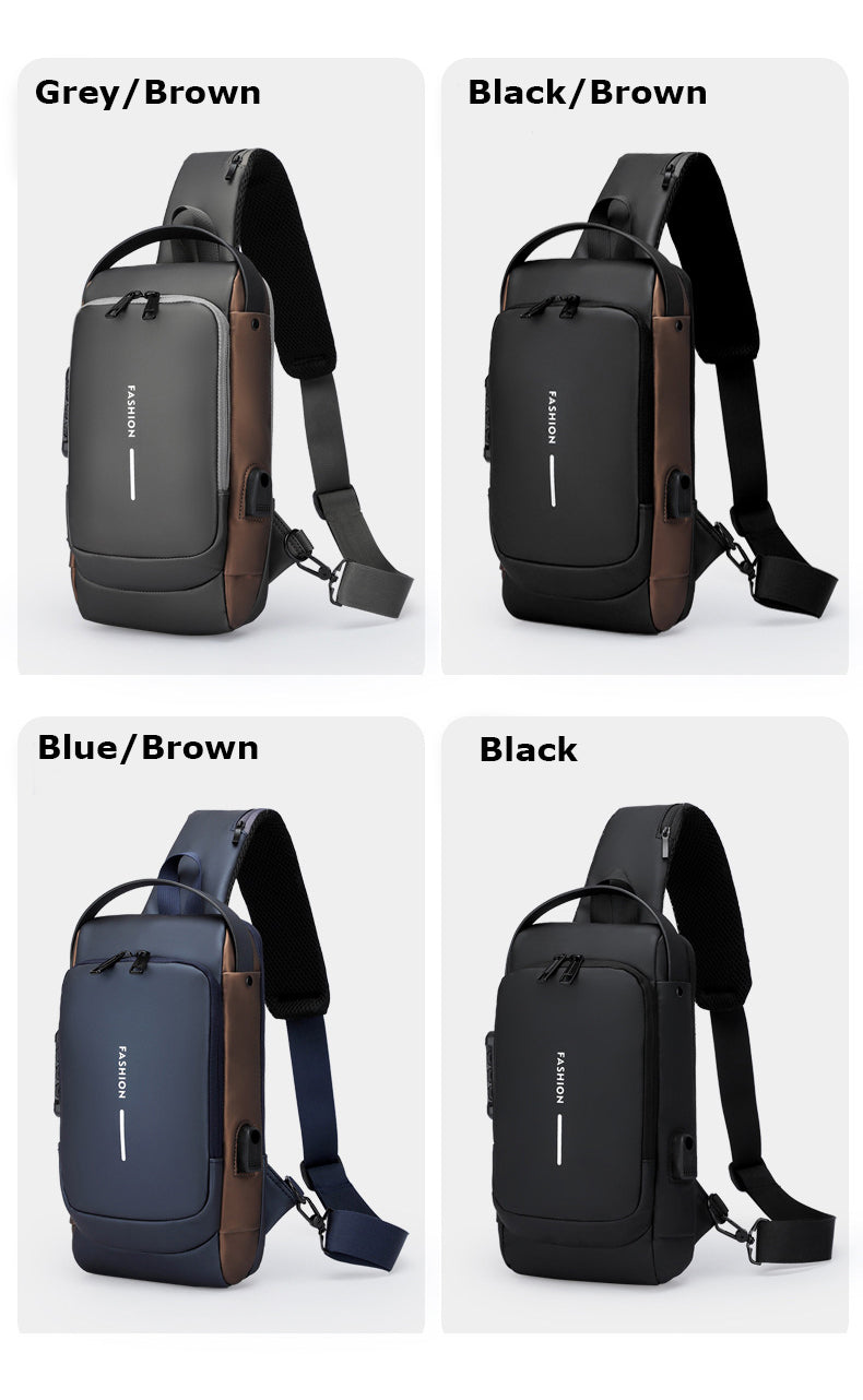Men's Sling Bag Chest Shoulder Backpack Crossbody Bag W/USB Charging Port and Coded Lock