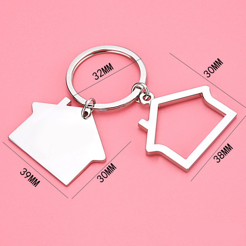 Double House Shaped Metal Keychain