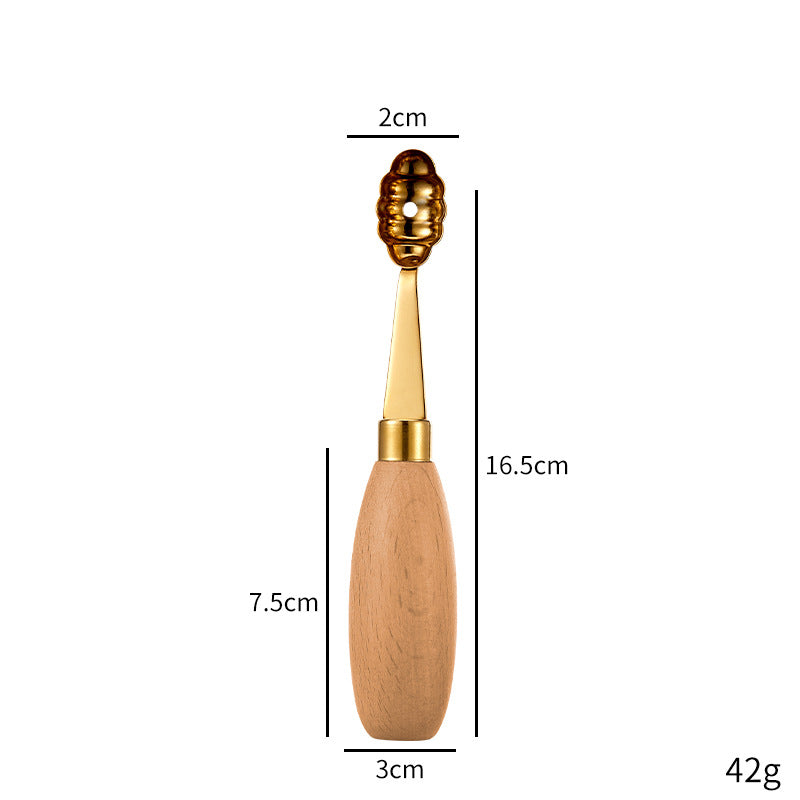 Oval Gold 304 Stainless Steel Fruit Scoop Watermelon Scoop Ice Cream Scoop With Wood Handle