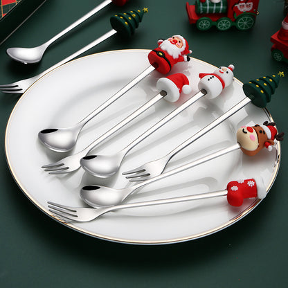 Stainless Steel Christmas Tableware Spoon/Fork Set 6 Pcs Stainless Steel Flatware