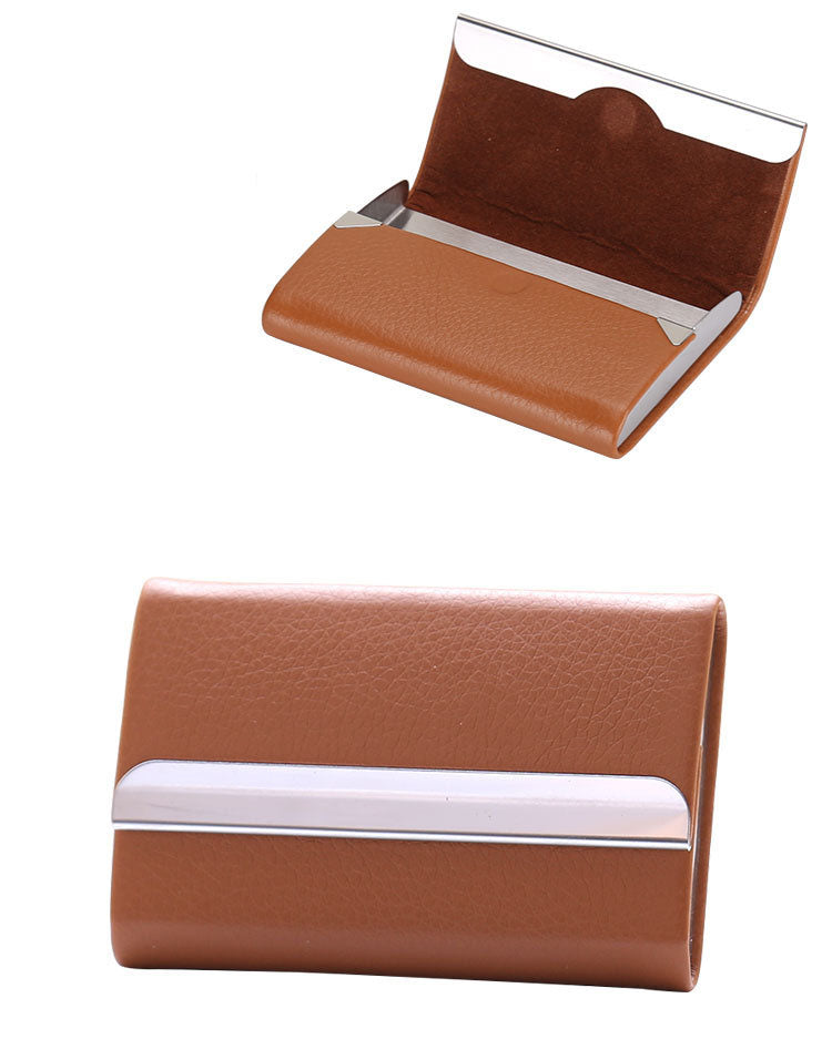 Business Card Cases PU Leather Name Card Holders Stainless Steel Multi Card Holders for Men Women
