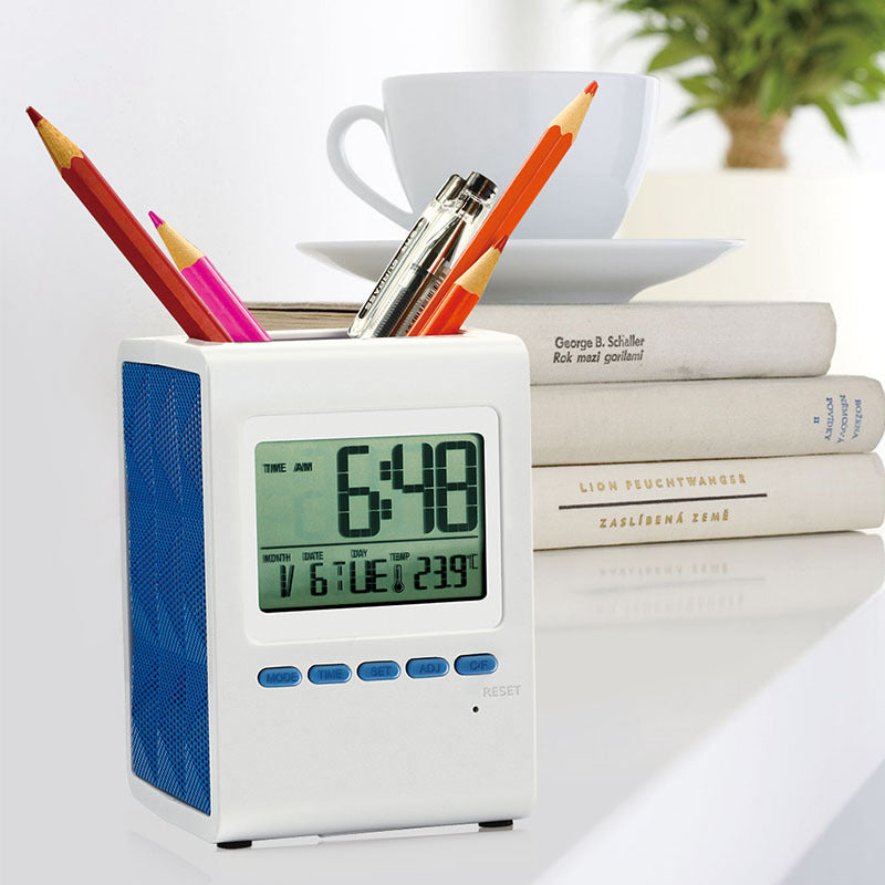 Creative Digital Thermometer Pen Holder Calendar Clock