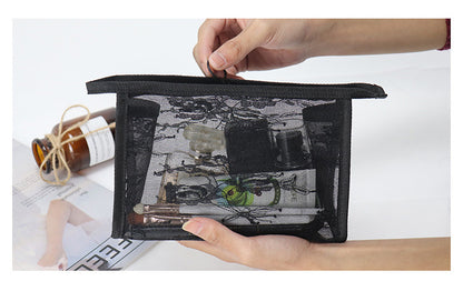 Non-waterproof Lace Toiletry Pouch Bag Mesh Makeup Bag Transparent Pouch(Medium)