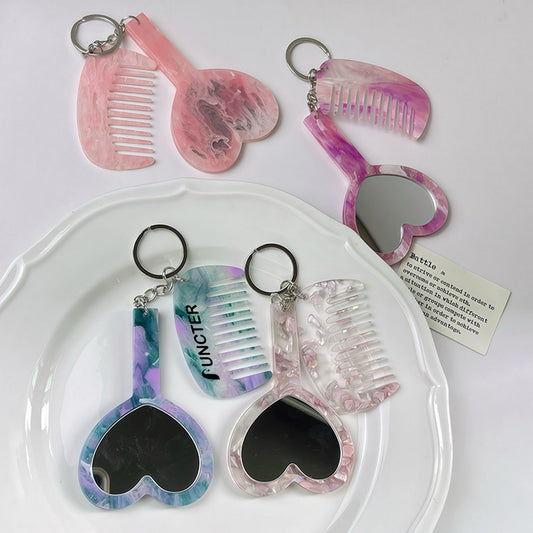 Love Heart Shaped Mirror and Comb Set Purse Pendant