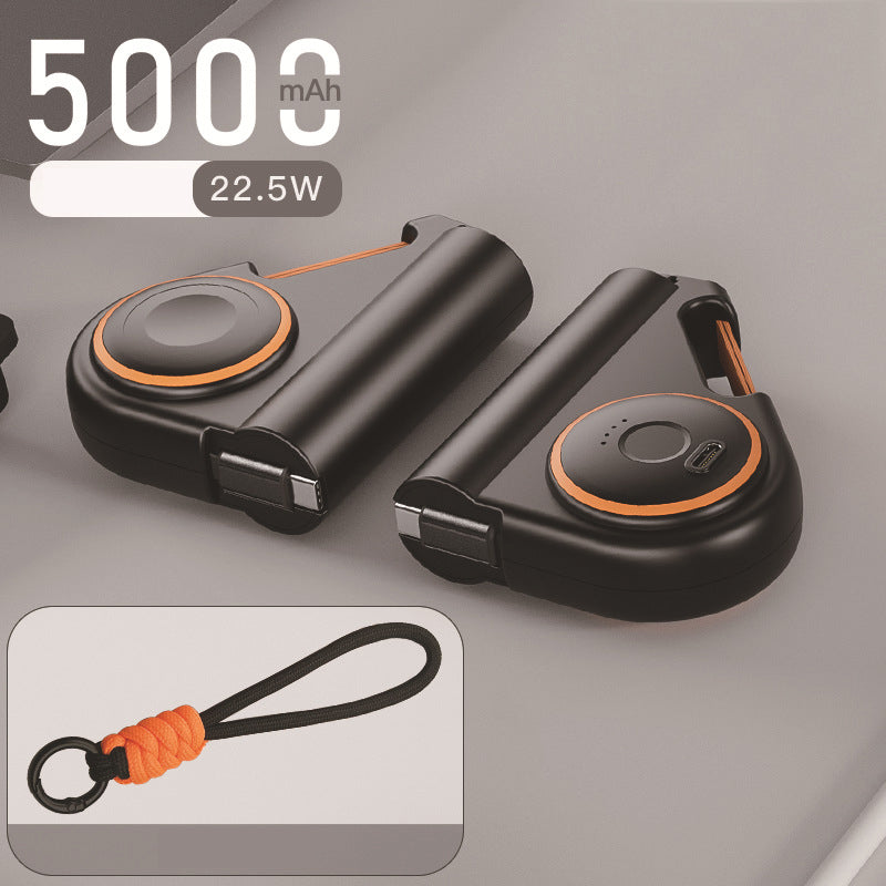 5000mAh Mini Power Bank WIth Wireless Charger For Smart watch With Woven Carabiner