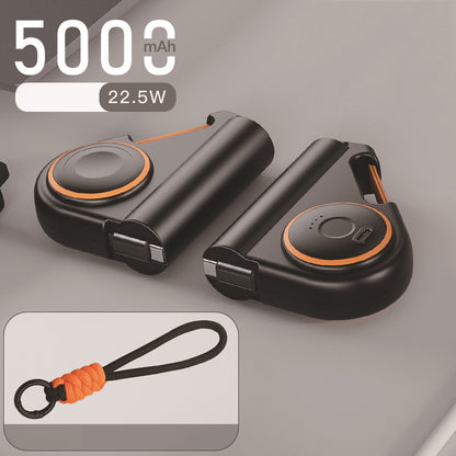 5000mAh Mini Power Bank WIth Wireless Charger For Smart watch With Woven Carabiner