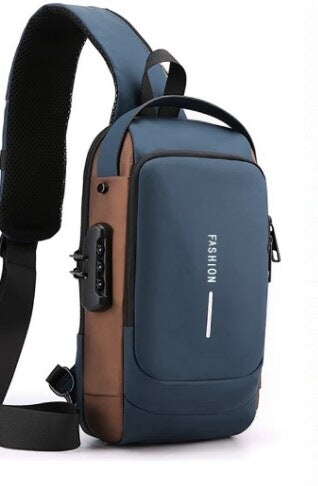 Men's Sling Bag Chest Shoulder Backpack Crossbody Bag W/USB Charging Port and Coded Lock