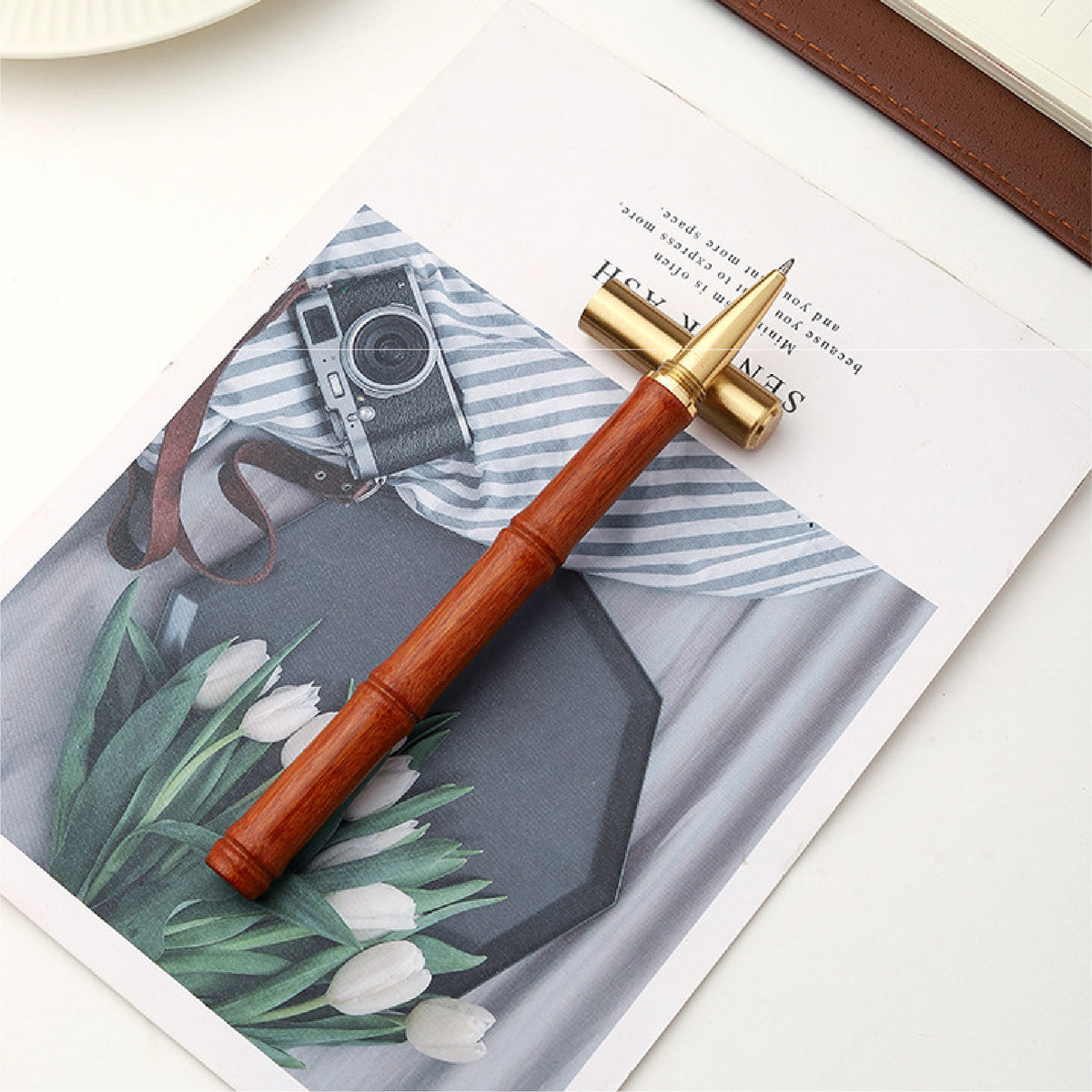 Bamboo Pen Luxury Wooden Pen Black Gel Pen with Cap for School, Office