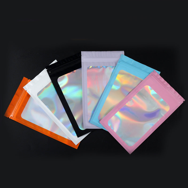 Custom Size 4x7.1" Iridescent Resealable Plastic Bags Clear Window Zipper Bag Zip lock Storage Pouch