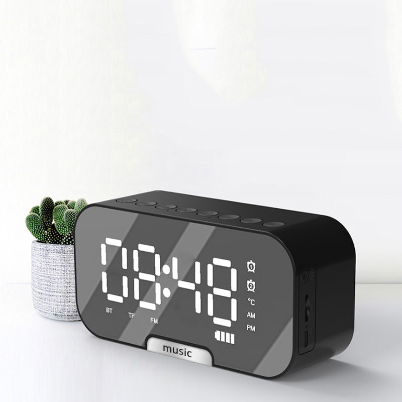 2000 mAh Digital LED Mirror Radio Alarm Clock Wireless Speaker W/Phone Bracket