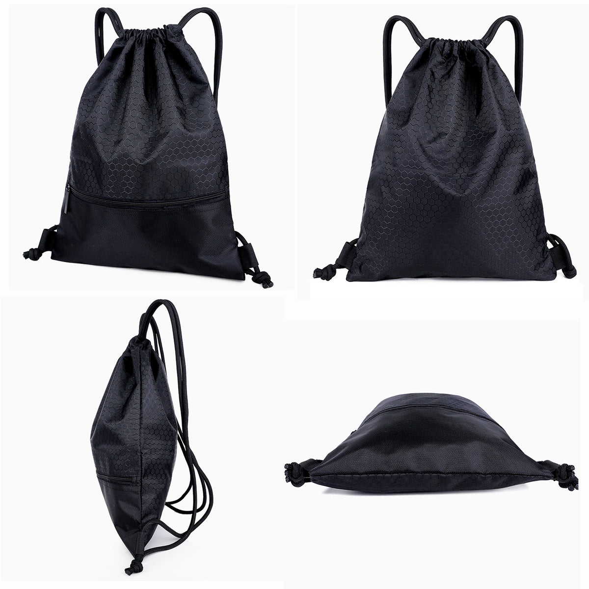 Waterproof Draw String Back Sack with Zip Pocket- Size L