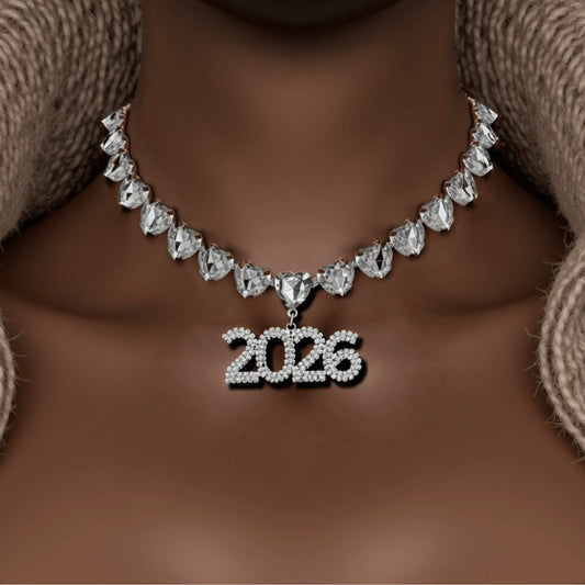 Cuban Chain Necklace New Year Rhinestone Necklace With "2026" Pendant
