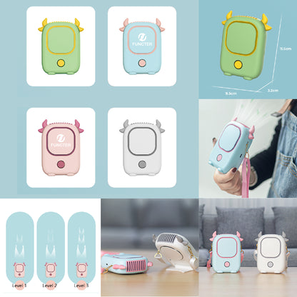 Cute Portable Hanging Neck Fan Rechargeable Necklace Fan Mini Leafless Fan Ox Horn