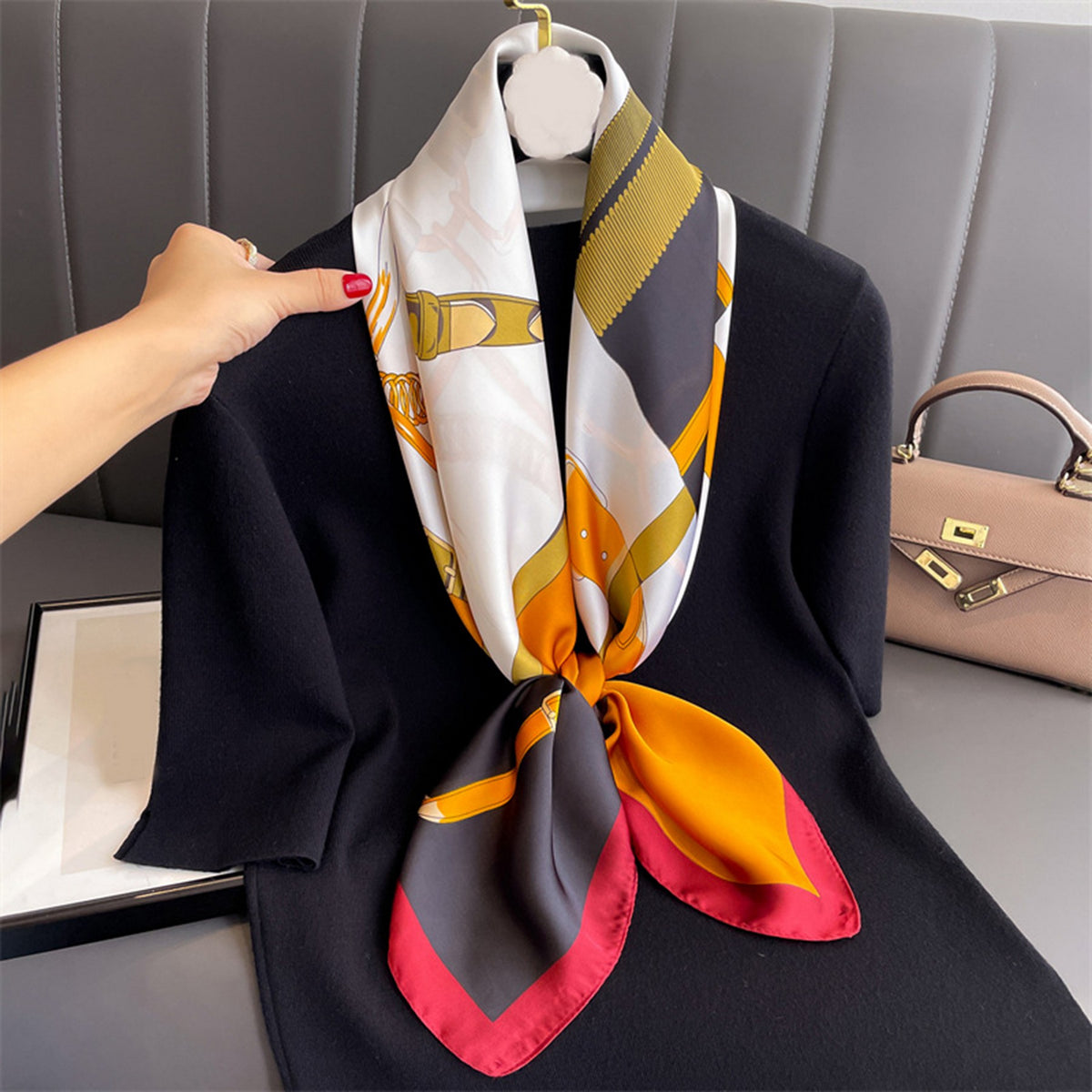 Custom 35.5" x 35.5" Polyester Satin Silk Feeling Headband Women's shawl