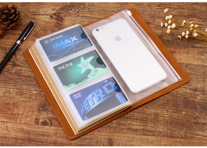 A6 PU Leather Journal Daily Notebook Daybook With Clear Card Slots And Zippered Bag