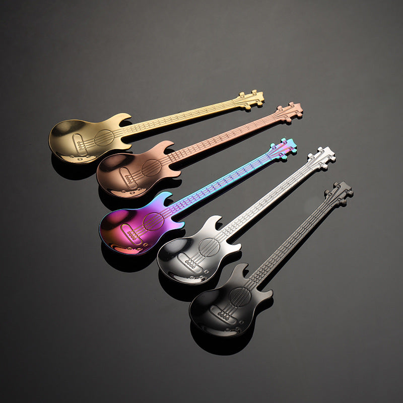 Stainless Steel Spoons Guitar Coffee Teaspoon Cute Demitasse Tea Spoon ( Rainbow )