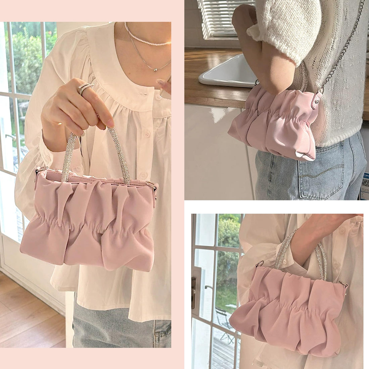 Mini PU Rhinestone Handle Soft Leather Handbags Crossbody Bag