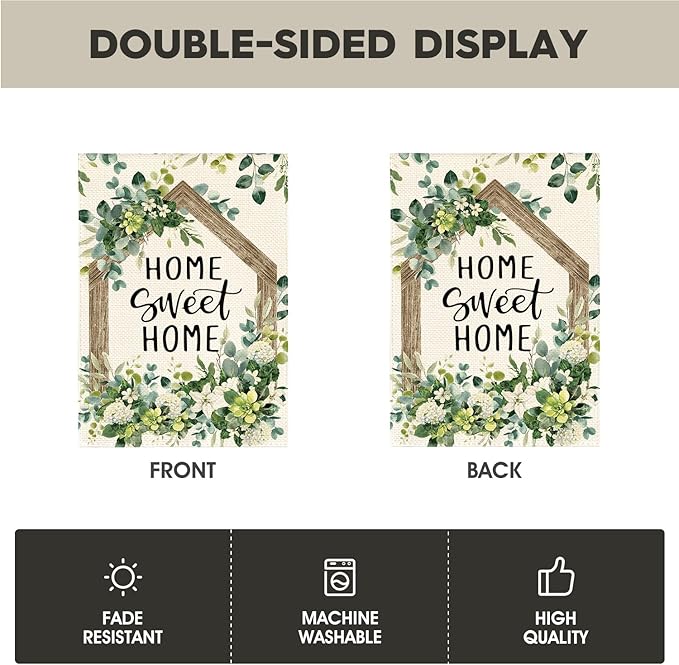 Colorlife Home Sweet Home Spring Floral Garden Flag 12x18" Double Sided Outside