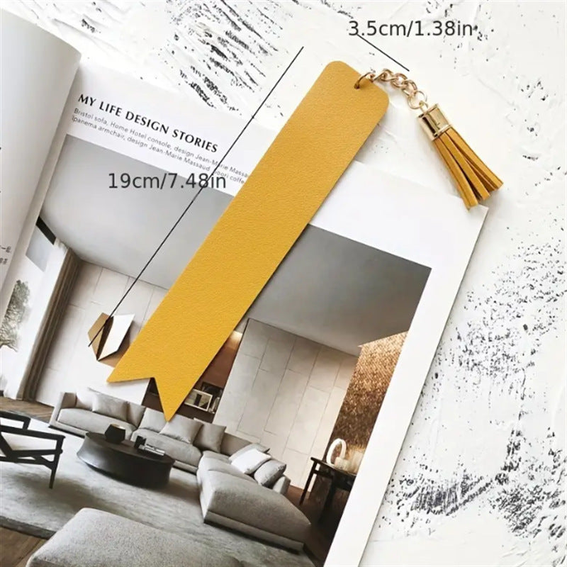 PU Leather Bookmark Classic Stitched Bookmark Page Markers Reading Gifts W/ Tassels