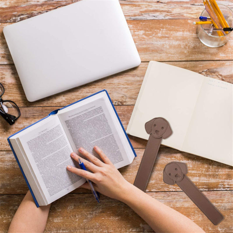 PU Leather Dog Bookmark Classic Stitched Bookmark Page Markers Reading Gifts