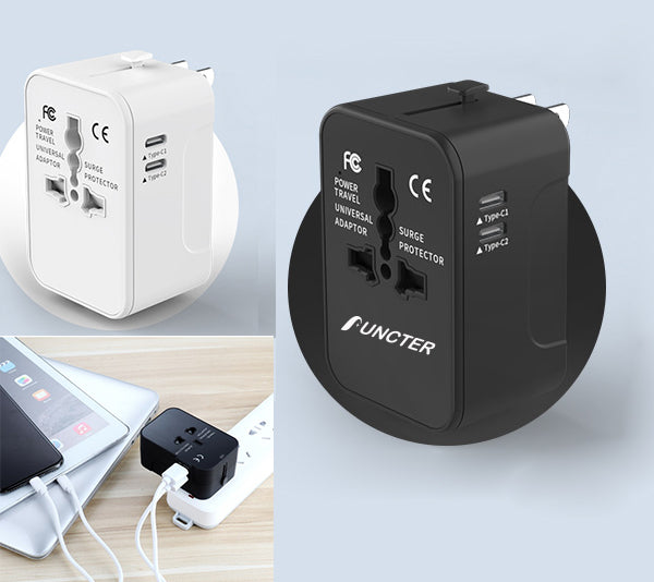 FCC Universal Travel Adapter W/1 USB Ports & 2 Type C Ports