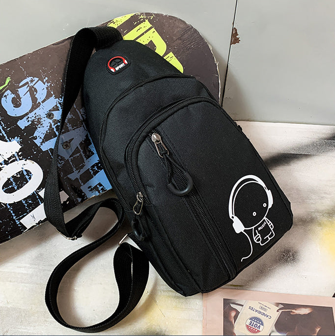 Oxford Sling Bag Chest Crossbody Shoulder Bag W/Earphone Hole