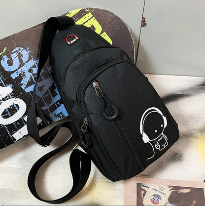 Oxford Sling Bag Chest Crossbody Shoulder Bag W/Earphone Hole