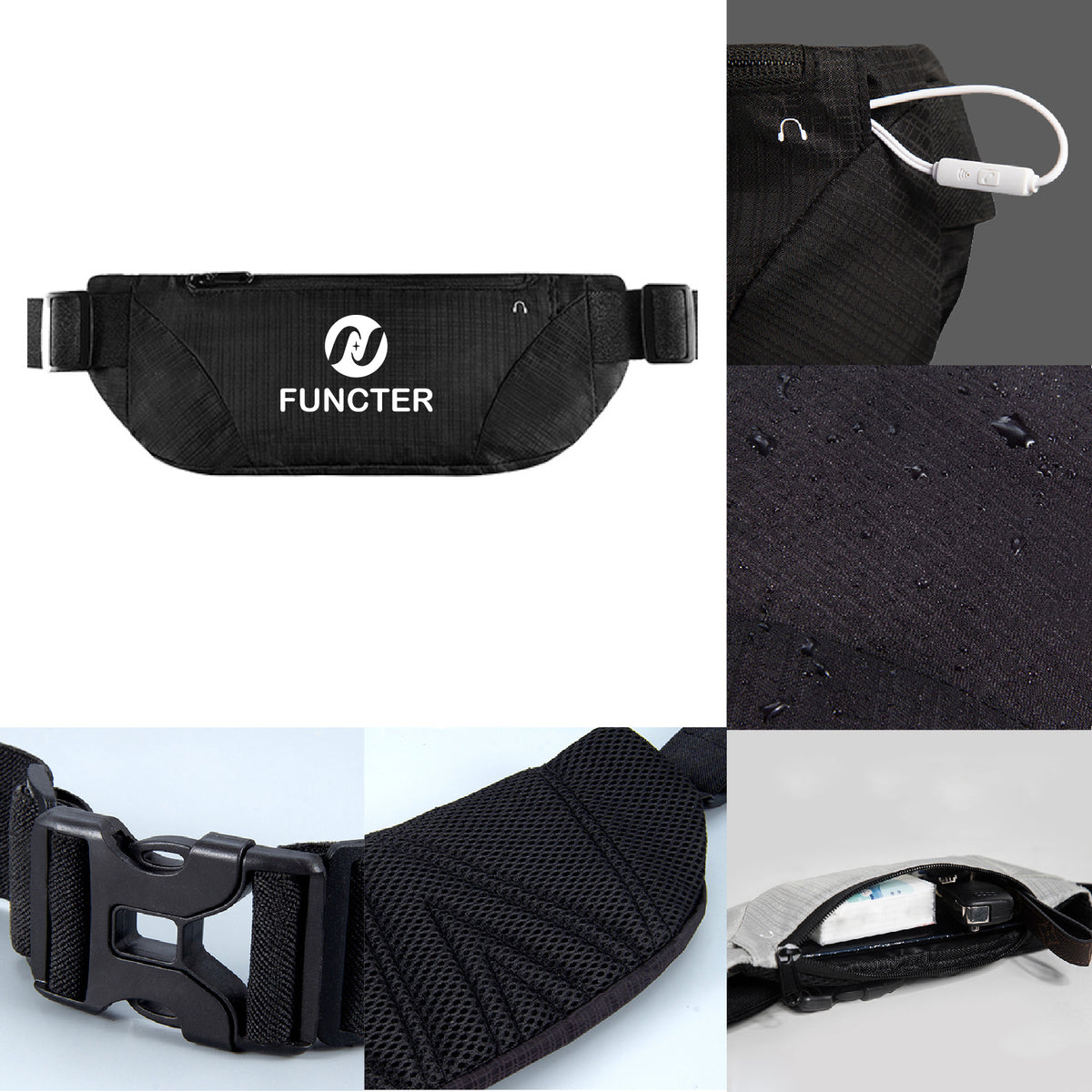 Sport Waist Pouch Slim Belt Bag Waistband Bag with Earphone Hole Water Resistant Waist Pouch