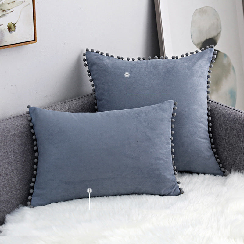 Full Printed 15 x 8" Pompoms Pillowcase Velvet Ball Tassel Trimmed Pompom Fringe Cute Pillowcase