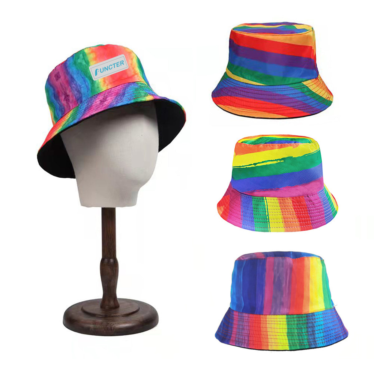 Double-Sided Wear Unisex Polyester Rainbow Bucket Hat