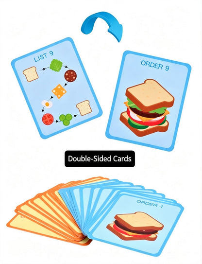 Wooden Sandwich/ Burger Stacking Toy Kids Pretend Play Food Set W/ Order Cards
