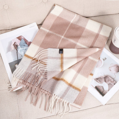 69'' Cashmere 100% Lambswool Tartan Scarf Warm Autumn Winter Scarf Solid Color Fringed Wool Scarf