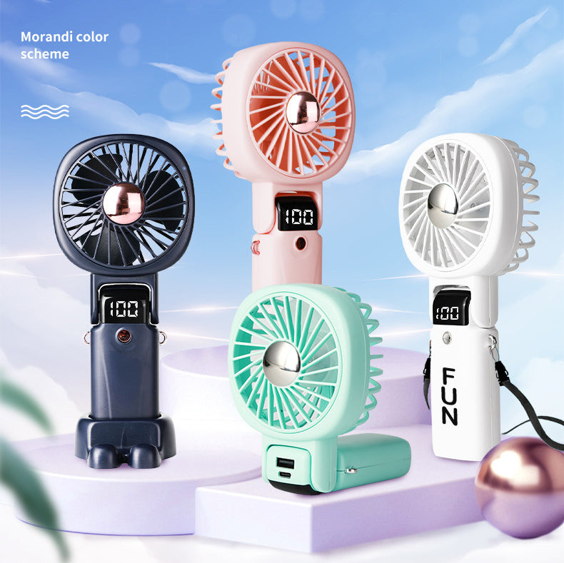 Rechargeable Mini Fan Handheld Fan Neck Fan With Battery Display Phone Stand With Lanyard